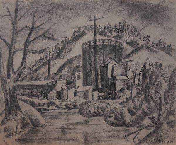 Pencil by Louis Kollmeyer titled “Untitled Town Sketch”