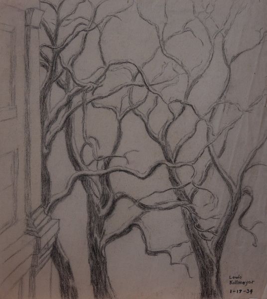 1934 by Louis Kollmeyer titled “Untitled Tree Sketch”, Pencil