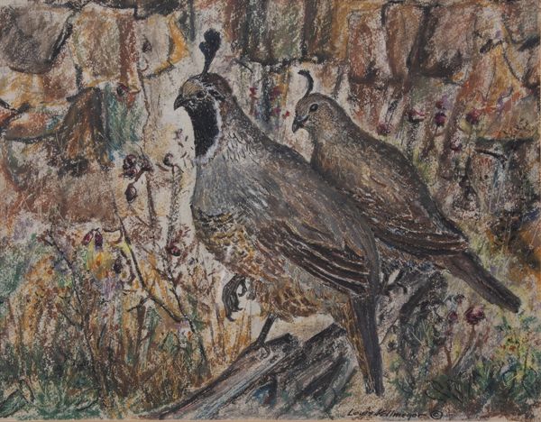 Oil Pastel by Louis Kollmeyer titled “California Quail”, 13.25 × 10.25 inches