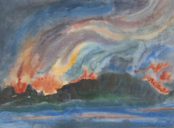 Watercolor by Louis Kollmeyer titled “Chelan Forest Fire of 1994”, 21 × 29 inches