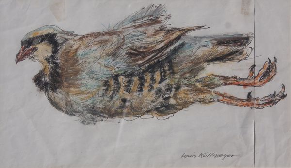 Ink & Craypas by Louis Kollmeyer titled “Chukar”, 12 × 7 inches