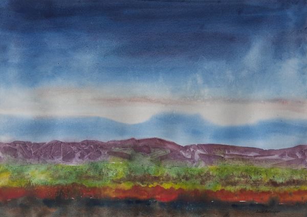 Watercolor by Louis Kollmeyer titled “Distant Mountains”, 21 × 29 inches
