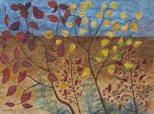 Watercolor by Louis Kollmeyer titled “Dogwood, Birch,Burning Bush & Sage”, 29 × 21.5 inches