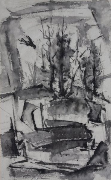 Sumi Ink & Watercolor by Louis Kollmeyer titled “Forest Episode”, 36 × 22 inches
