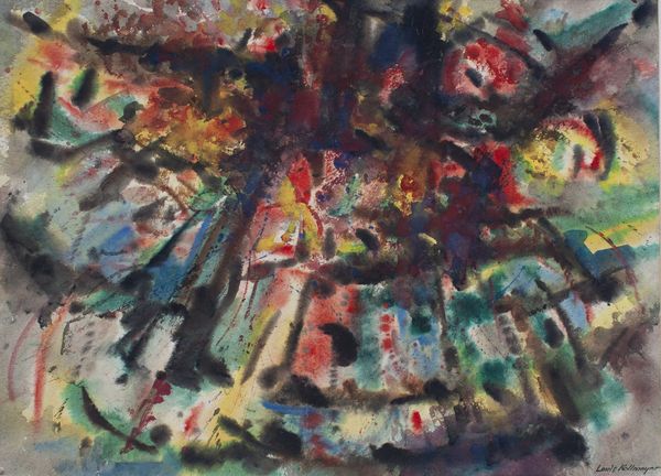 Watercolor by Louis Kollmeyer titled “Forest Fire”, 29 × 21 inches