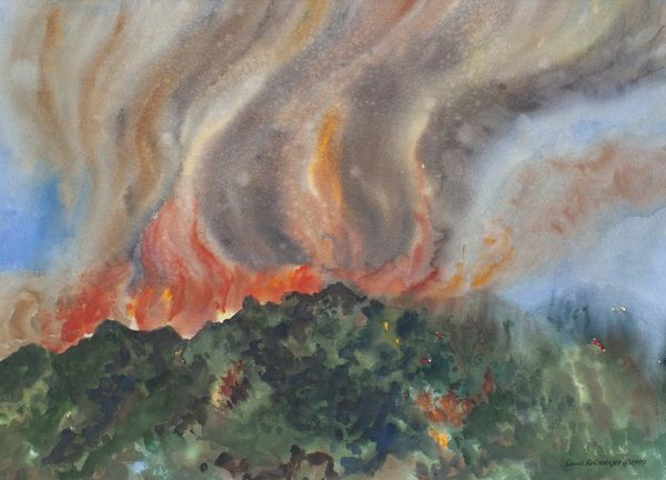 Watercolor by Louis Kollmeyer titled “Mountain Fire”, 29 × 21 inches