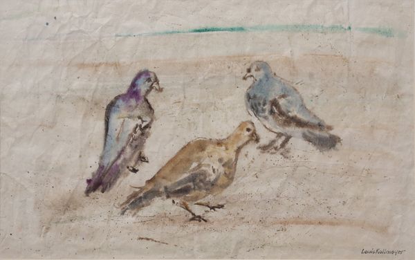 Watercolor by Louis Kollmeyer titled “Pigeons”