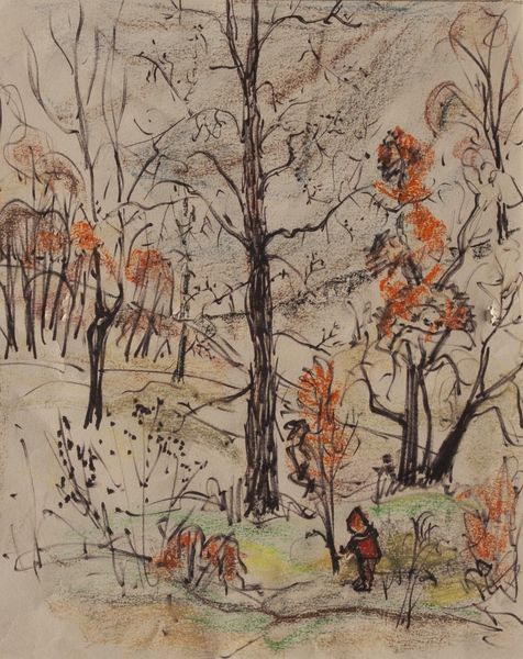 Oil Pastel & Ink Pen by Louis Kollmeyer titled “Shannon Exploring in the Woods, La Grande, OR”, 13 × 16 inches
