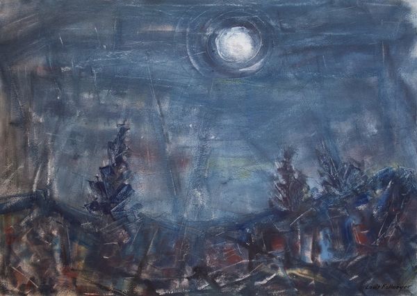 Watercolor by Louis Kollmeyer titled “Untitled(moon)”, 29 × 21 inches