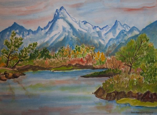 Watercolor by Louis Kollmeyer titled “Untitled(stream)”, 29 × 21 inches