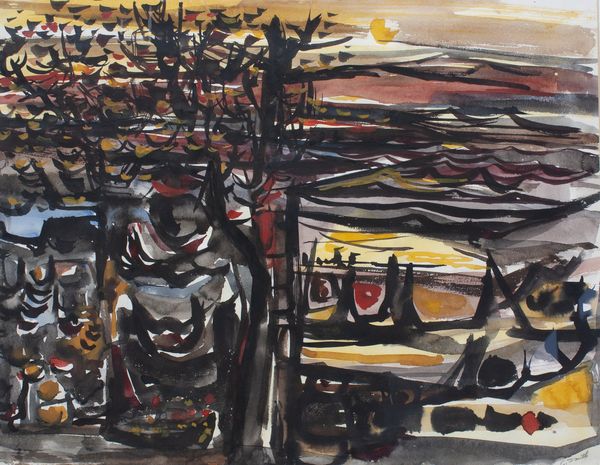 Watercolor by Charles Smith titled “Evening Sky”, 22 × 17 inches