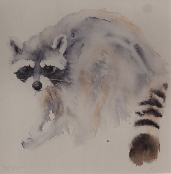 Print by Marilyn Jacobs titled “Raccoon”, 7.5 × 7.5 inches
