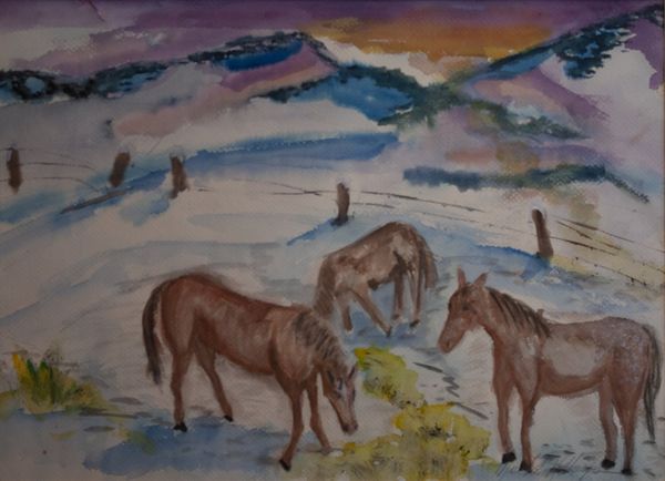 Watercolor by Mark Kollmeyer titled “Untitled Horses”