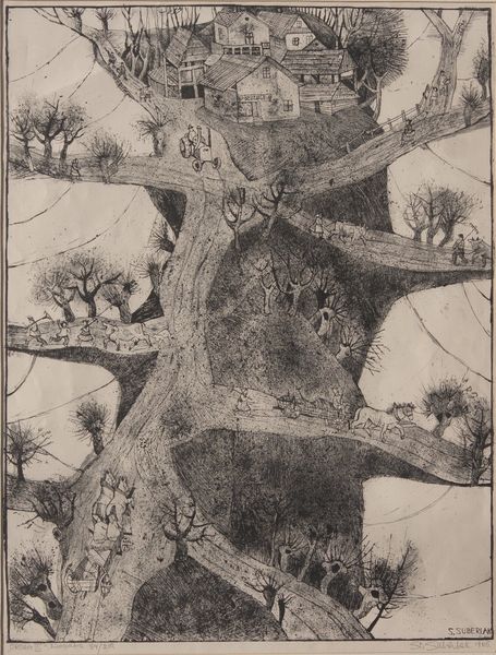 Lithograph by Stefen Suberlak titled “Droga II”, 21 × 29 inches