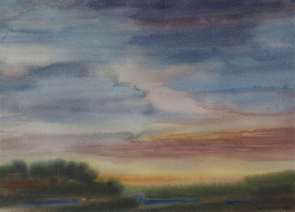 Watercolor by Louis Kollmeyer titled “Evening Sky”, 21 × 28 inches