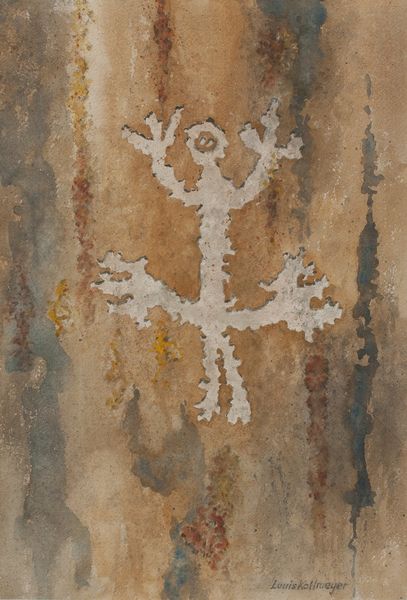 Watercolor by Louis Kollmeyer titled “Antrhopomorphic Figure (petroglyph)”, 13 × 19 inches