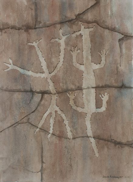 Watercolor by Louis Kollmeyer titled “Crawling Figures (Petroglyph)”, 21 × 29 inches