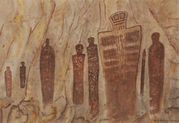 Watercolor by Louis Kollmeyer titled “Ghost Figure with Attendants”, 19.5 × 29 inches
