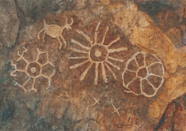 Watercolor by Louis Kollmeyer titled “Holokam Indian Petroglyph”, 29 × 21 inches