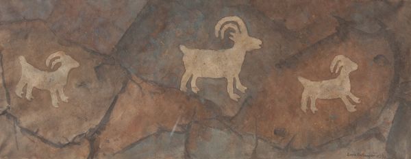 Watercolor by Louis Kollmeyer titled “Mountain Sheep Procession”, 34 × 13 inches