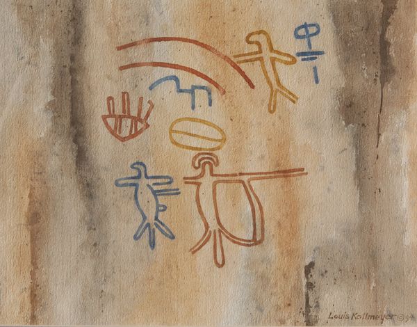 Watercolor by Louis Kollmeyer titled “Pictograph (Eastern Oregon)#4”, 18 × 13.5 inches