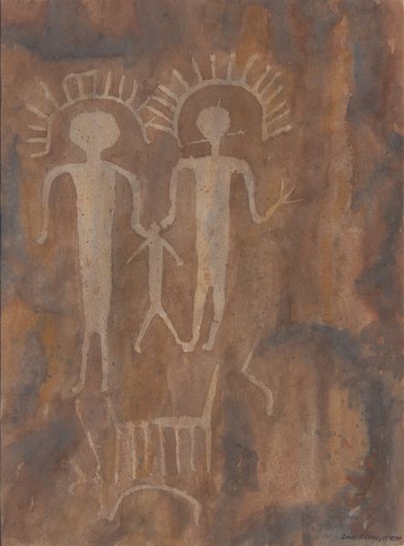 Watercolor by Louis Kollmeyer titled “Prehistoric Petroglyph Vantage Site Three Figures”, 21 × 29 inches