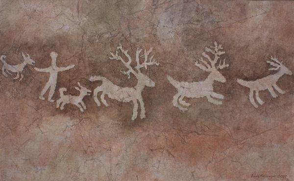 Watercolor by Louis Kollmeyer titled “Untitled (Petroglyph:Pictograph)”, 34.5 × 21.5 inches
