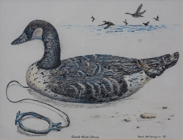 Oil Pastel by Louis Kollmeyer titled “Canada Goose Decoy”, 16.25 × 12.25 inches