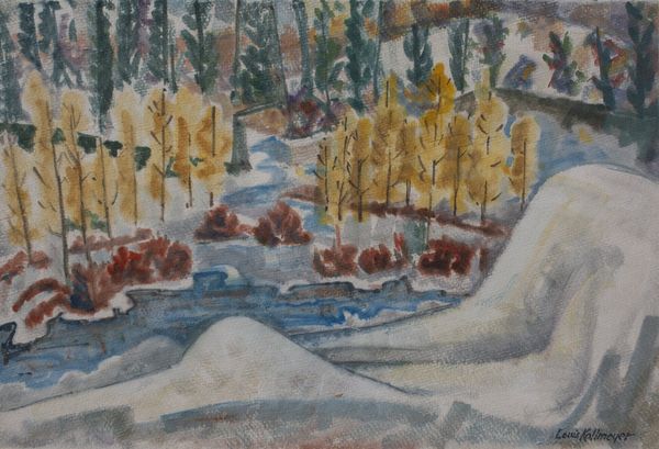 Watercolor by Louis Kollmeyer titled “Mountain Stream with Aspen”, 29 × 21 inches
