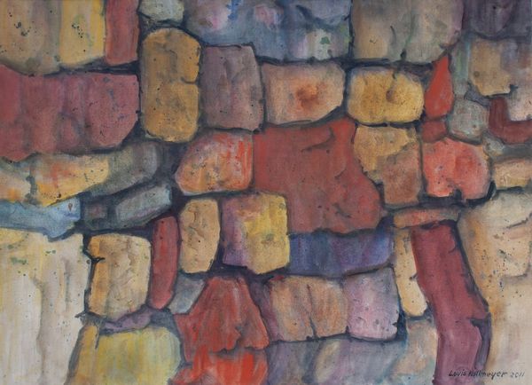 Watercolor by Louis Kollmeyer titled “The Wall of Stone”, 29 × 21 inches