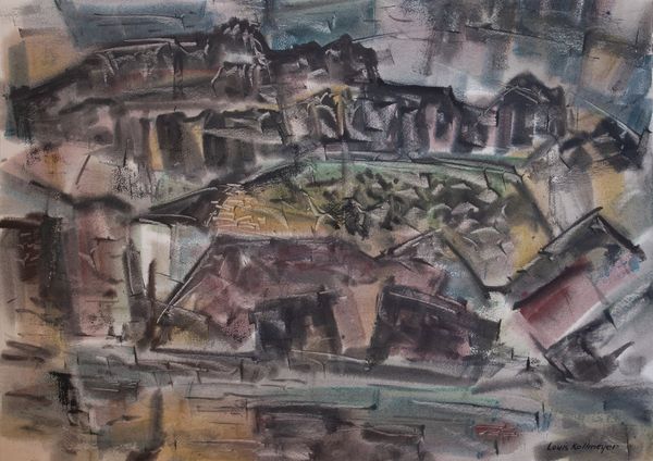 Watercolor by Louis Kollmeyer titled “Untitled (Canyon Wall)”, 21 × 29 inches