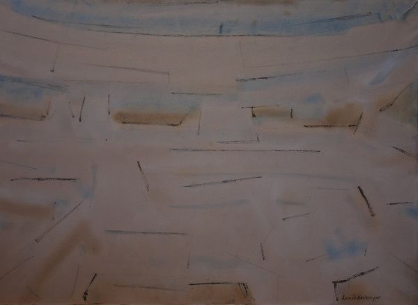 Watercolor by Louis Kollmeyer titled “Untitled (canyon wall-white:yellow)”, 21 × 29 inches