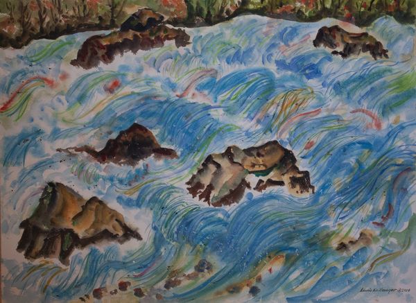 Watercolor by Louis Kollmeyer titled “Untitled (stream)”, 21 × 29 inches