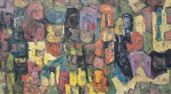 Oil by Louis Kollmeyer titled “Uptanum Mosaic”, 20 × 36.5 inches