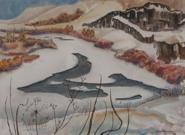 Watercolor by Louis Kollmeyer titled “Yakima River View”, 21 × 29 inches