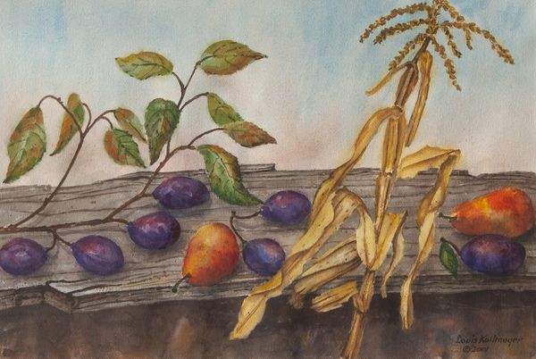 Watercolor by Louis Kollmeyer titled “Harvest Time”, 21.5 × 14 inches