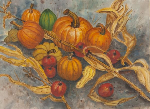Watercolor by Louis Kollmeyer titled “Harvest Time”, 21.5 × 29 inches