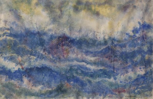 Watercolor by Louis Kollmeyer titled “Ocean Storm Beyond Cape Hatterist”, 34 × 21.5 inches
