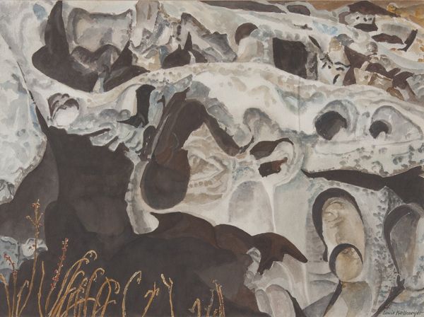Watercolor by Louis Kollmeyer titled “Sculpture of the Ancient Sea”, 21.5 × 29 inches