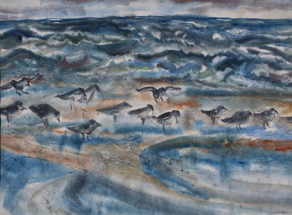 Watercolor by Louis Kollmeyer titled “Sea Birds”