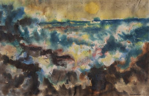 Watercolor by Louis Kollmeyer titled “The Coastal Sea”, 21 × 29 inches