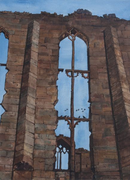 Watercolor by Louis Kollmeyer titled “Chapel Ruin Kenilworth”, 21 × 29 inches