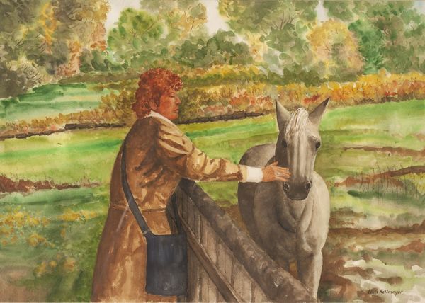 Watercolor by Louis Kollmeyer titled “Faye with Connemara Pony”, 30 × 21 inches