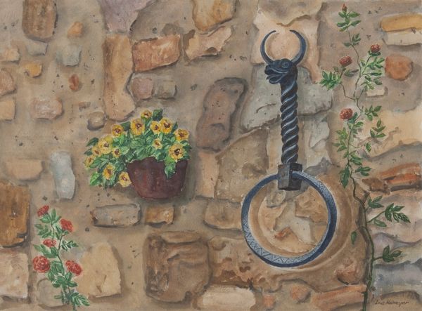 Watercolor by Louis Kollmeyer titled “Hitching Ring Pienza”, 21.25 × 29 inches