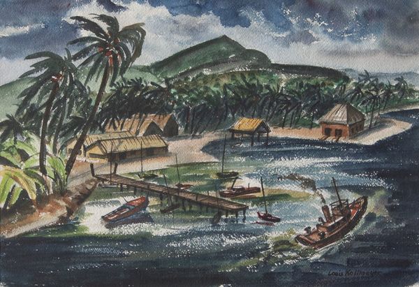 Watercolor by Louis Kollmeyer titled “Panama”, 19.5 × 13.5 inches