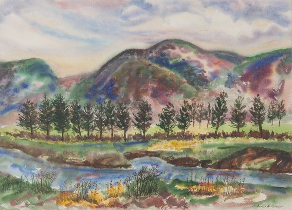 Watercolor by Louis Kollmeyer titled “Welsh Landscape”, 21.5 × 29 inches