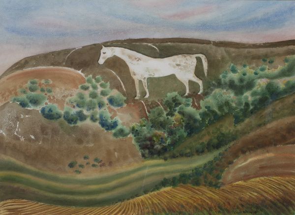 Watercolor by Louis Kollmeyer titled “White Horse of Westbury”, 29 × 21 inches