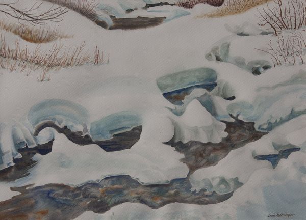 Watercolor by Louis Kollmeyer titled “Deep Snow on Swauk Creek”, 21.25 × 29 inches