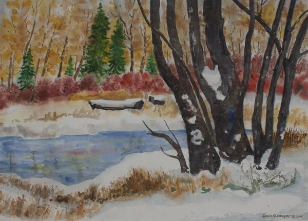 Watercolor by Louis Kollmeyer titled “Elk Pond”