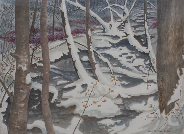 Watercolor by Louis Kollmeyer titled “In the Deep Forest”, 29 × 21.5 inches